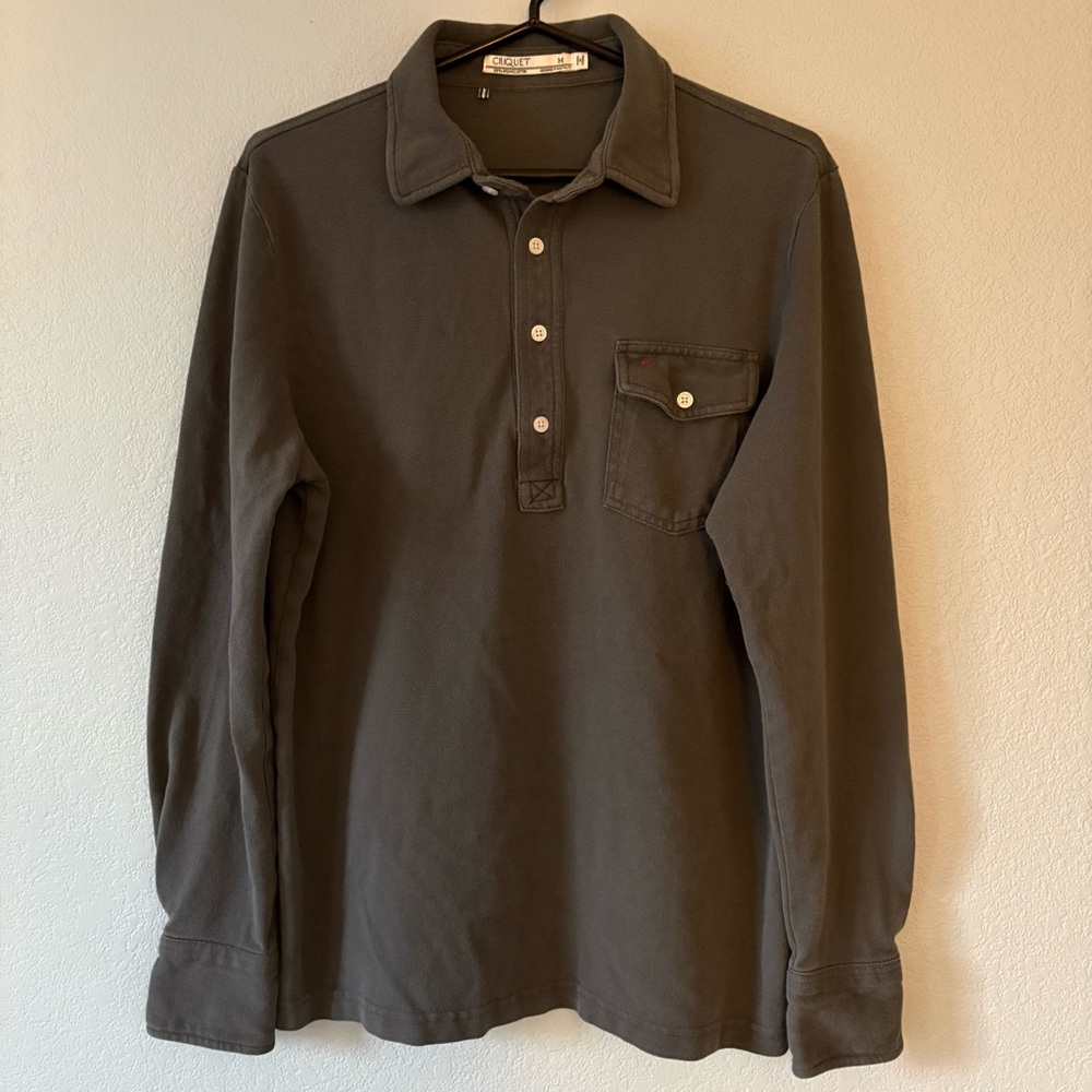 Criquet Long Sleeve Polo Shirt Blue Gray Organic Cotton Preppy Golf